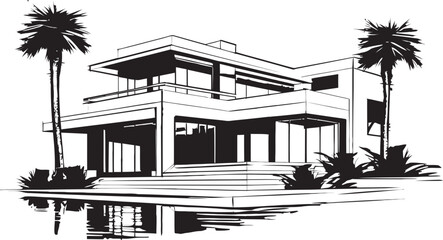 Modern Villa Design Blueprint Emblematic Structure in Vector Icon Villa Structure Design Contemporary Building in Vector Logo
