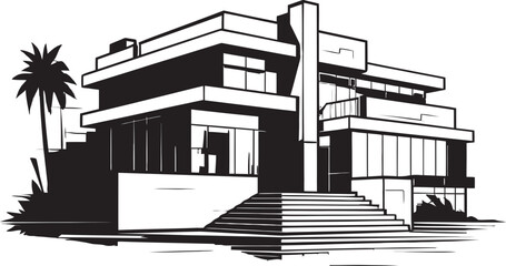 Contemporary Villa Icon Emblematic Structure in Vector Design Villa Design Blueprint Contemporary Architecture in Vector Icon