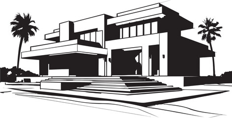 Modern Villa Design Framework Emblematic Structure in Vector Icon Villa Structure Design Contemporary Building in Vector Logo