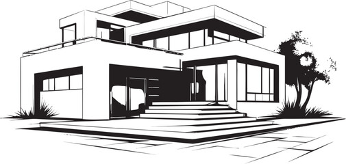 Villa Framework Blueprint Emblematic Design in Vector Icon Contemporary Villa Structure Iconic Emblem in Vector Icon