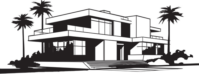 Villa Construction Blueprint Architectural Structure in Vector Logo Modern Villa Design Framework Emblematic Structure in Vector Icon