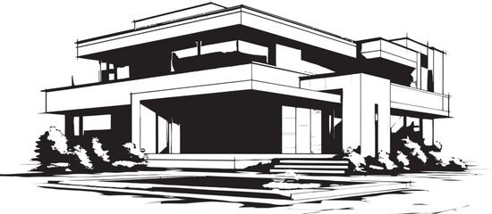 Iconic Contemporary Villa Building Structure in Vector Logo Villa Framework Blueprint Emblematic Design in Vector Icon