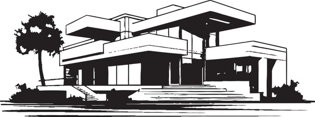 Contemporary Villa Blueprint Iconic Structure in Vector Design Villa Design Construction Emblematic Style in Vector