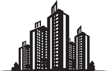 Obraz premium Skyline Multifloor Silhouette Urban Building in Vector Icon Design Metropolitan Tower Impression Multifloor Cityscape Vector Logo Icon