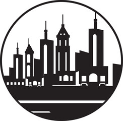 Obraz premium Downtown Tower Impression Multifloor Cityscape Vector Logo Cityline Heights Emblem Multifloor Building in Vector Icon