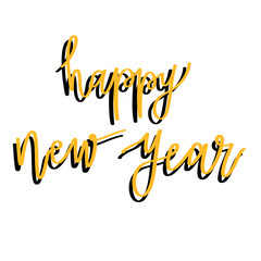 Happy New Year lettering typography in yellow color