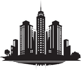 Fototapeta premium Cityline Elevation Multifloor Building in Vector Logo Metropolitan Core Multifloor Cityscape Vector Emblem