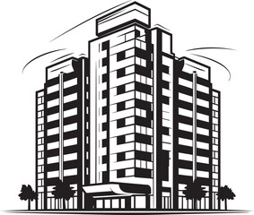 Fototapeta premium Skyline Symphony Multifloor Urban Building in Vector Icon Cityline Essence Multifloral Cityscape Vector Emblem