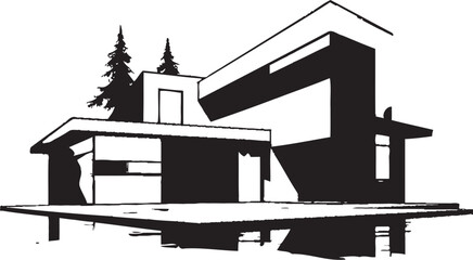 Dynamic Residence Impression Conceptual House Sketch Icon Artistic Urban Dwelling Modern House Sketch Vector Logo