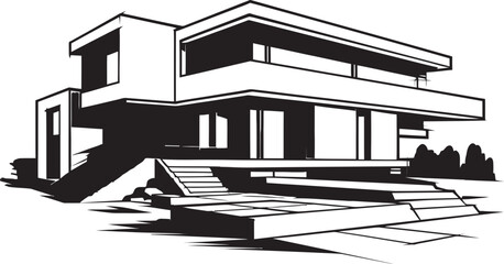 Duplex Blueprint Sketch House Design Vector Logo Symmetrical Duplex Vision Sketch Idea in Vector Icon