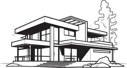Symmetrical Duplex Vision Sketch Idea in Vector Icon Twin Residence Concept Sketch Design for Duplex House
