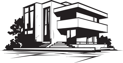 Symmetry Blueprint Duplex House Design in Vector Logo Concept Double Living Vision Sketch Idea for Duplex House Icon