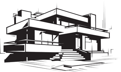 Double Living Vision Sketch Idea for Duplex House Icon Twin Residence Sketch Duplex Design Vector Logo Impression