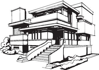 Dual Level Visionary Sketch Idea for Duplex House Vector Icon Symmetry Blueprint Duplex House Design in Vector Logo Concept
