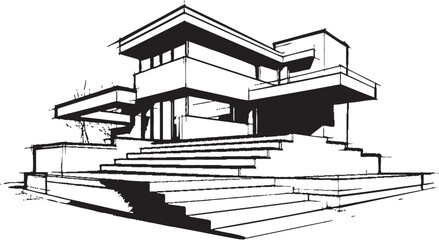 Double Residence Blueprint Sketch Idea for Duplex Vector Logo Pair House Sketch Duplex Design Vector Icon Concept