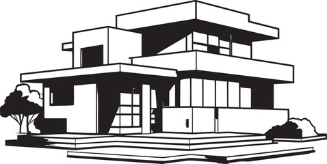 Double Living Vision Sketch Idea for Duplex House Icon Twin Residence Sketch Duplex Design Vector Logo Impression