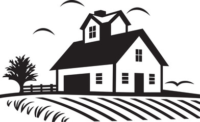 Rural Dwelling Impression Farmhouse Design in Vector Icon Harvest Haven Symbol Farmers House Vector Emblem