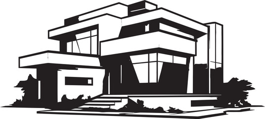 Contemporary Living Crest Stylish House Design Vector Emblem Modern Dwelling Mark Stylish House Design Vector Logo