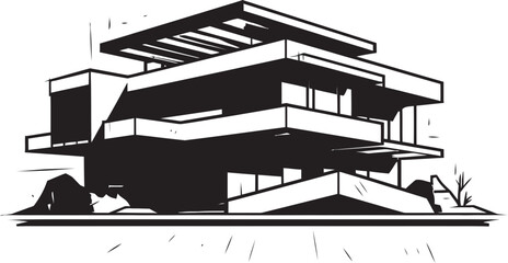 Urban Chic Dwell Stylish Modern House Design Vector Emblem Trendy Habitat Mark Modern House Design Vector Logo