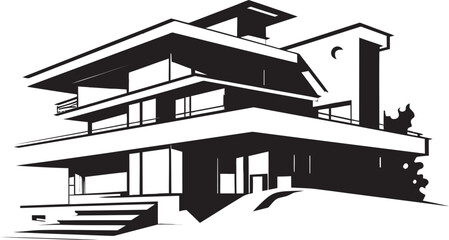 Elegant Living Symbol Stylish House Idea Vector Icon Contemporary Abode Emblem Modern House Design Vector Icon