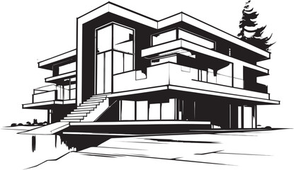 Sophisticated Living Symbol Modern House Idea Vector Icon Contemporary Abode Mark Stylish House Design Vector Icon