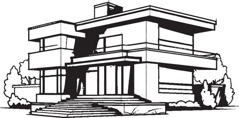 Solid Dwelling Mark Bold House Sketch Vector Emblem Heavyset Habitat Icon Thick House Design Vector Logo