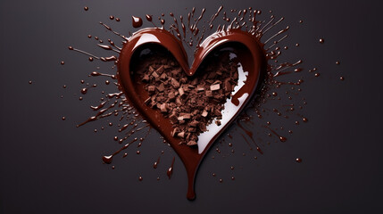 Luxurious melted chocolate heart with a dramatic splash effect. Valentines Day