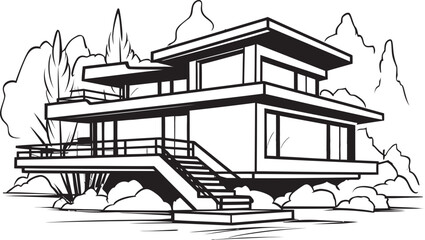 Thick Outline Dwelling Icon House Sketch in Logo Design Bold House Emblem Thick Outlined Sketch in Vector Logo Design