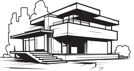 Bold House Emblem Thick Outlined Sketch in Vector Logo Design Sturdy Residence Icon Thick and Bold House Outline Vector