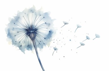 AI generated illustration of a watercolor dandelion flower on a white background