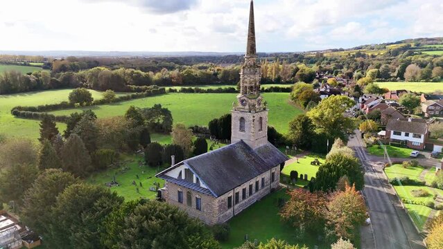 Drone footage of St Lawrence's Anglican Parish Church at Mereworth, Kent, United Kingdom