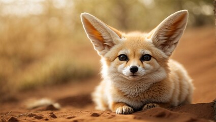 AI-generated illustration of a serene fennec fox lying on the sand in a desert