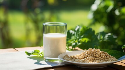 Portrait soy bean milk on the table AI Generative