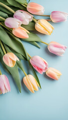 Timeless Tulip Celebration: A Stylish Pastel Bouquet, Perfect for Greetings on Mother's Day, Valentine's, or Any Special Occasion, Creating a Happy and Elegant Floral Composition with Copy Space
