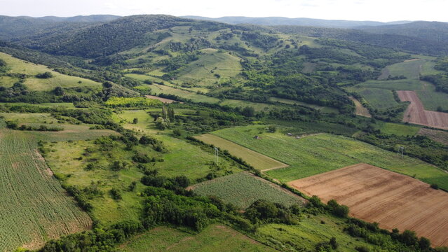 Aerial view of the foothills of Fruska Gora mountain, Srem, Serbia.