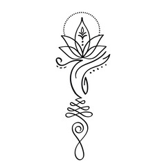 lotus with unalome tatto vector