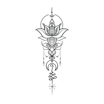 lotus with unalome tatto vector