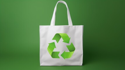 AI-generated illustration of a white bag with a green recycling sign