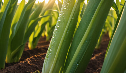 Obraz premium AI illustration of lush green foliage illuminated by the setting sun.