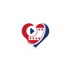 Love movie and heart cinema film creative simple logo template.
