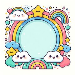 Cute frame with rainbow and clouds