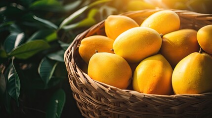 Portrait mango fruit on the basket with light exposure AI Generative