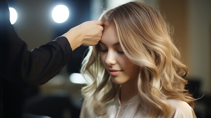 Fototapeta premium スタイリストにヘアメイクをしてもらう女優・モデル・芸能人 