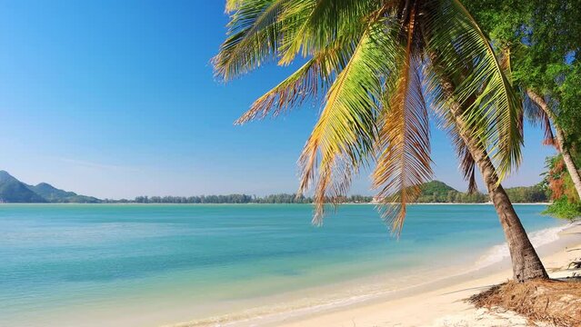 Beach and coconut palm trees. Prachuap Khiri Khan, Thailand
