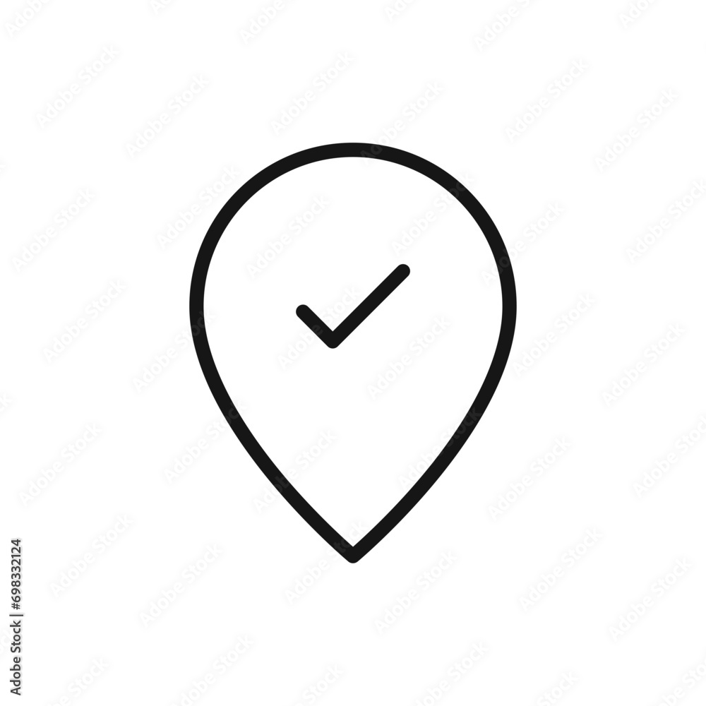 Poster location pin check mark tick icon map pointer marker signs. web vector icon
