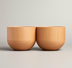 Two wooden bowls sit on a white surface. Generative AI.