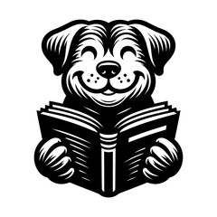 cute happy dog reading a book vector sketch