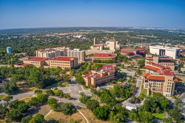 Aerial View of a large Public University in San Marco, Texas