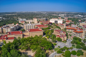 Fototapeta na wymiar Aerial View of a large Public University in San Marco, Texas
