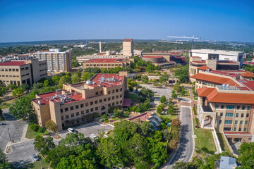 Aerial View of a large Public University in San Marco, Texas